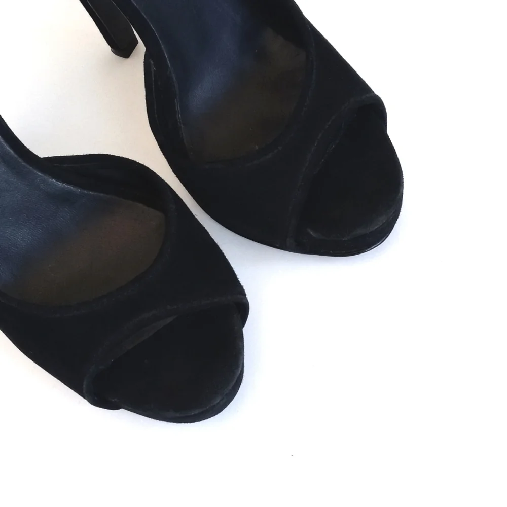 Jenni Kayne Elegant Black Suede Leather Peep-Toe 5